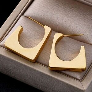 NEW! Geometric & Minimalist Gold Square Open Hoop Earrings